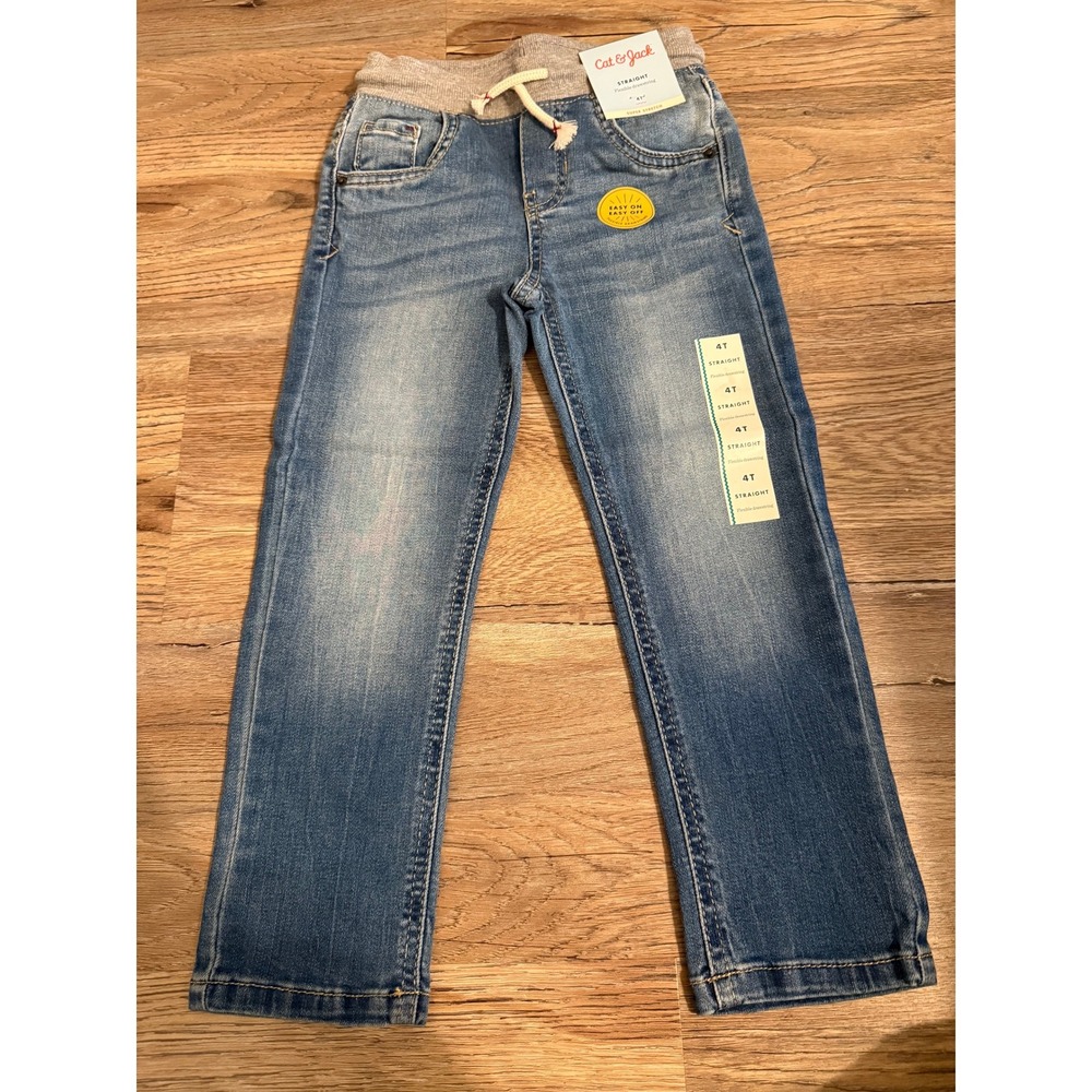 Cat and Jack 4T Straight leg jeans Drawstring-NWT Super Stretch -Boys